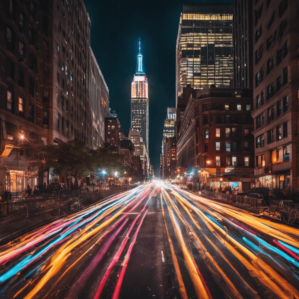 Streaks of light through a night-time city street